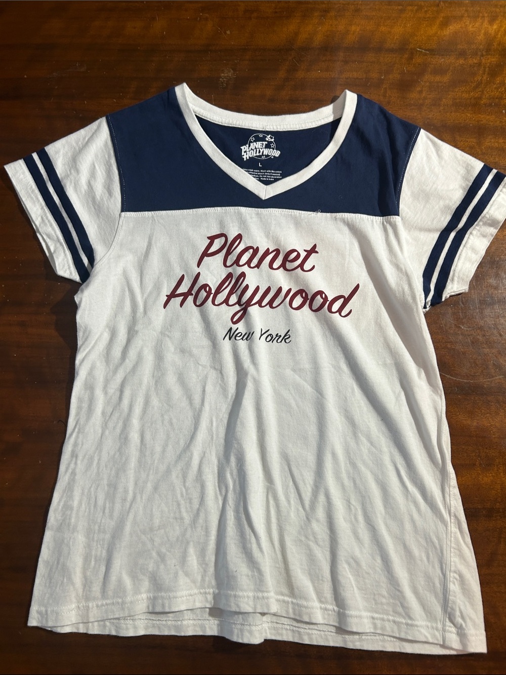 Planet Hollywood Girls' White & Navy V-Neck Tee